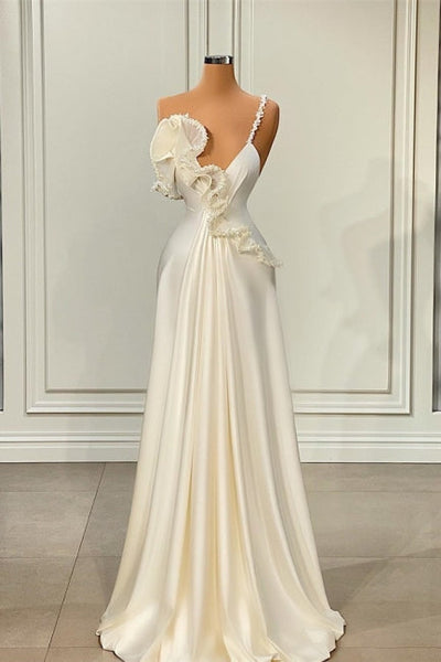 white silk prom dress Fabulous Satin Evening Dresses with Ruffles Backless Long Prom Dress white-graduation-dress Color:Warm Champagne It is crafted from