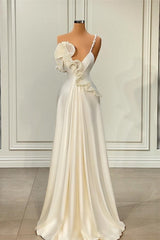 Fabulous White Satin Evening Prom Dresses with Ruffles-Ballbella
