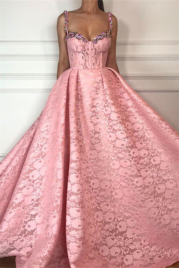 Ballbella offers a great deal of Fantastic Ball Gown Straps Sweetheart Pink Lace Beading Long Prom Party Gowns on sale,  you can find the gorgeous but affordable long prom dresses here,  and we promise you the very best quality.