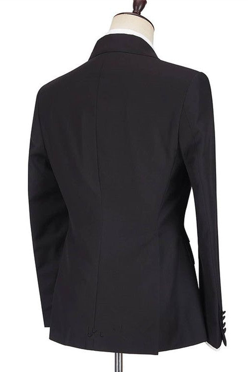 Fashion Black Peaked Lapel Slim Fit Men Marriage Suits-Ballbella