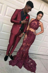 Fashion Burgundy Slim Fit Prom Party Suits for Men