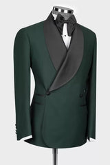 Fashion Dark Green Shawl Lapel Double-Breasted Wedding Suit-Ballbella
