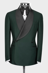 Fashion Dark Green Shawl Lapel Double-Breasted Wedding Suit-Ballbella