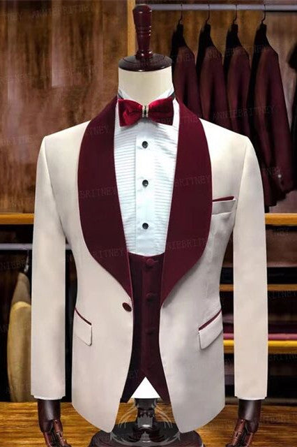 Fashion Nude Pink Slim Fit Shawl Lapel Wedding Suits Online-Ballbella