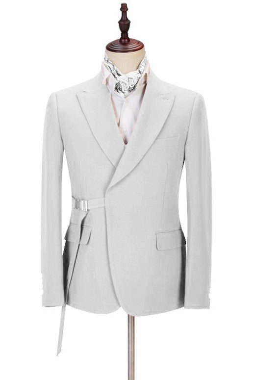Fashion Peaked Lapel  Silver Men Suits with Adjustable Buckle