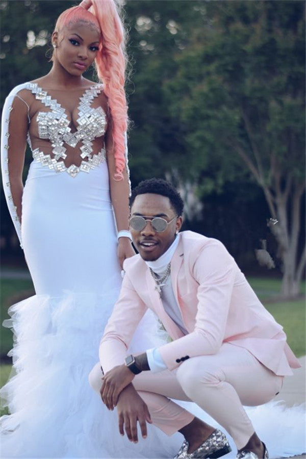 Fashion Pink Slim Fit Prom Men Suit-Ballbella