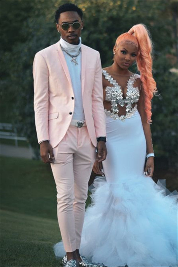Fashion Pink Slim Fit Prom Men Suit-Ballbella