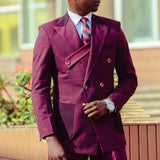 Fashion Plum Peaked Lapel Double-Breasted Prom Suit-Ballbella