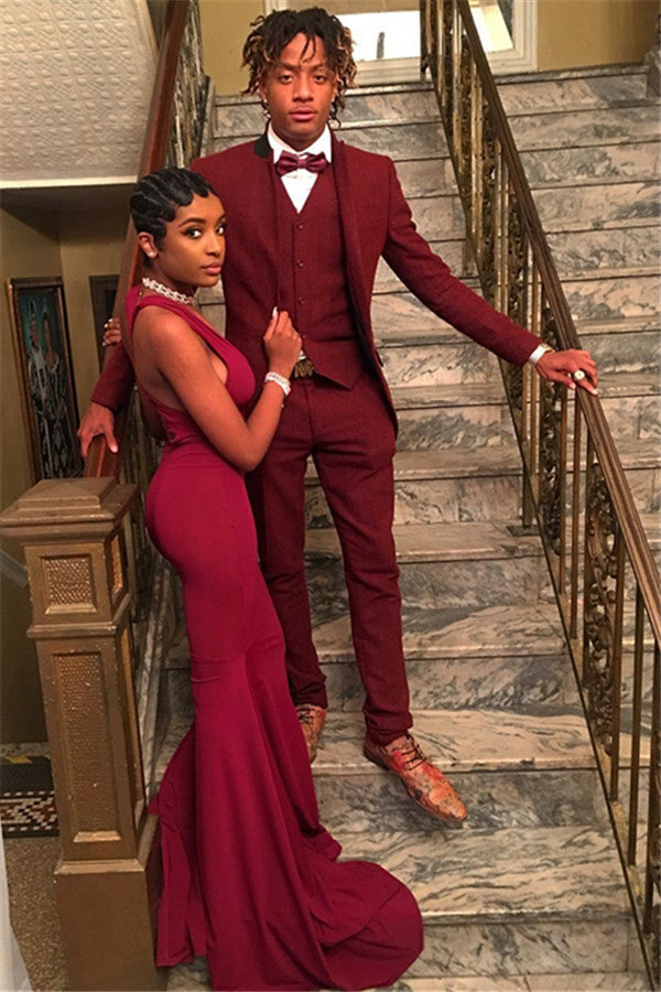 Fashion Red Suit for Prom Three Pieces Slim Fit Men Suit Online-Ballbella