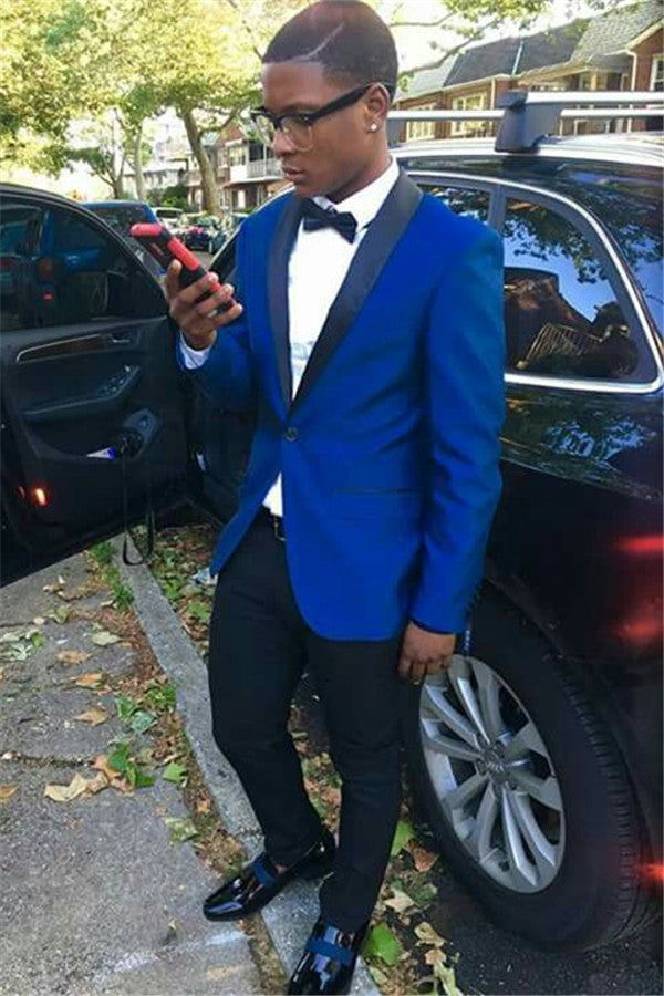 Fashion Royal Blue Men Suit One Button Shawl Lapel Prom Outfit-Ballbella