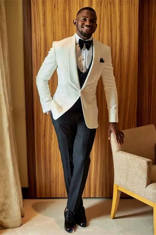 Ballbella is your ultimate source for Fashion Slim Fit White Wedding Suit for Groom. Our White Shawl Lapel men suits come in Bespoke styles &amp; colors with high quality and free shipping.