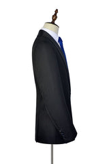 Fashion Small Check Pattern Jacquard Wedding Suits for Groom Black Mens Marriage Suits-Ballbella