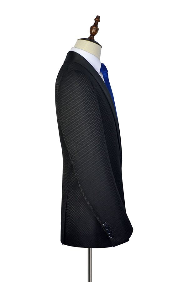 Fashion Small Check Pattern Jacquard Wedding Suits for Groom Black Mens Marriage Suits-Ballbella