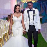 Fashion White One Button Peaked Lapel Wedding Groom Suits-Ballbella