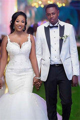 Fashion White One Button Peaked Lapel Wedding Groom Suits-Ballbella