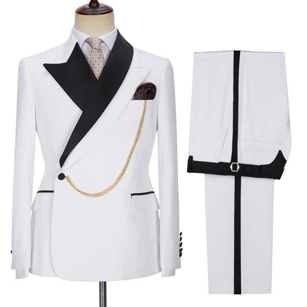 Fashion White Peaked Lapel Bespoke Wedding Suits for Men-Ballbella