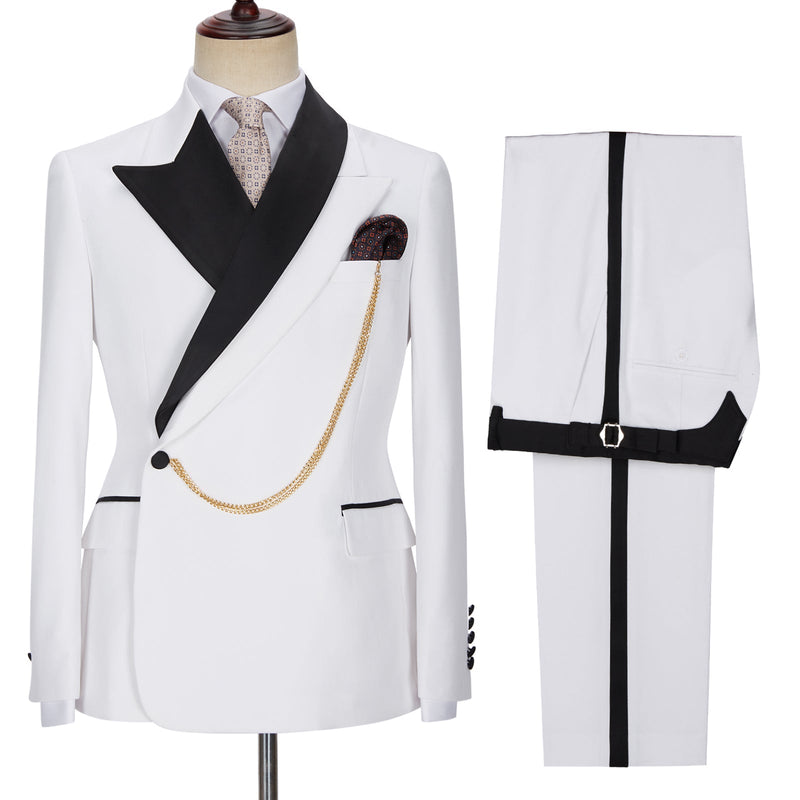 Fashion White Peaked Lapel Bespoke Wedding Suits for Men-Ballbella