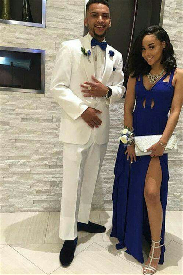 Fashion White Simple Two Pieces Shawl Lapel Men's Suit Online for Prom-Ballbella