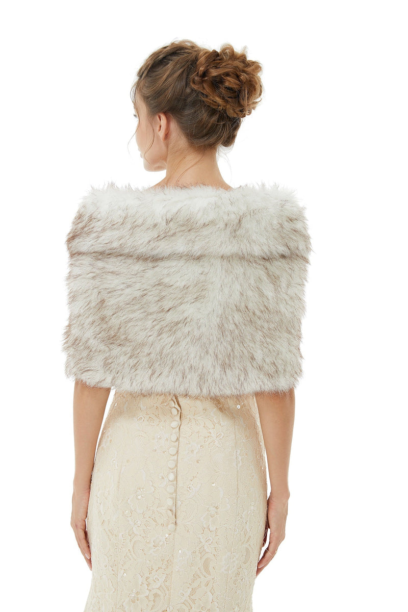Faux Fur Jacket Women White Wrap Shawl Winter Cover Ups-Ballbella