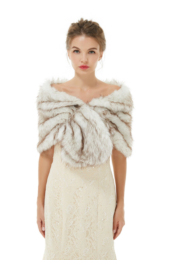 Faux Fur Jacket Women White Wrap Shawl Winter Cover Ups-Ballbella