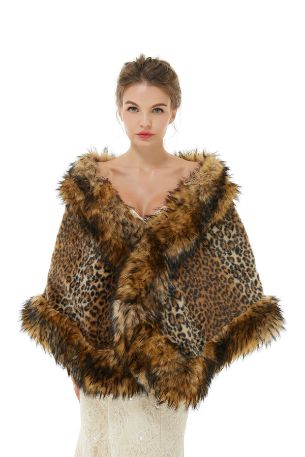 Faux Fur Stole Wedding Angora Bridal Leopard Winter Wrap-Ballbella