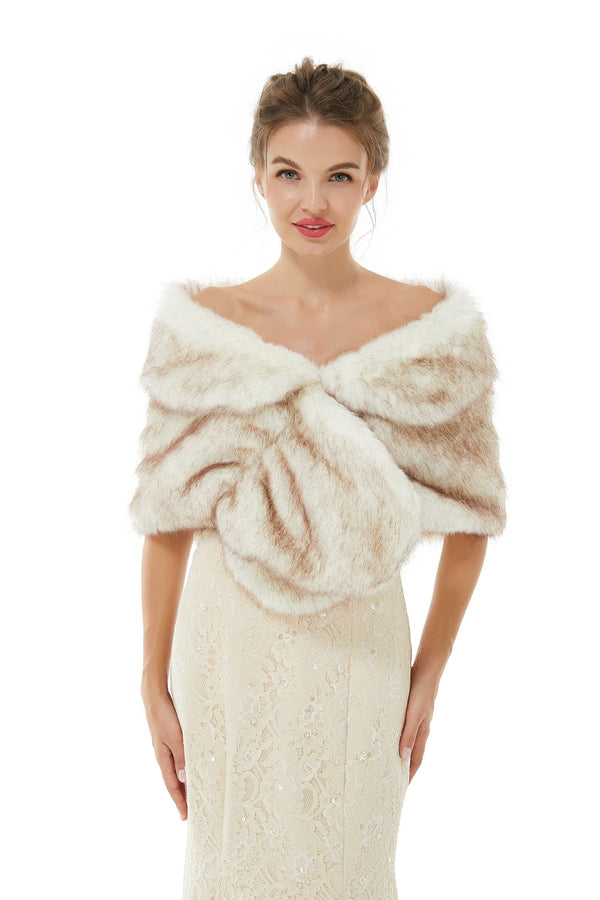 Faux Fur Wrap Women Faux Fur Shawl Wedding Wraps-Ballbella