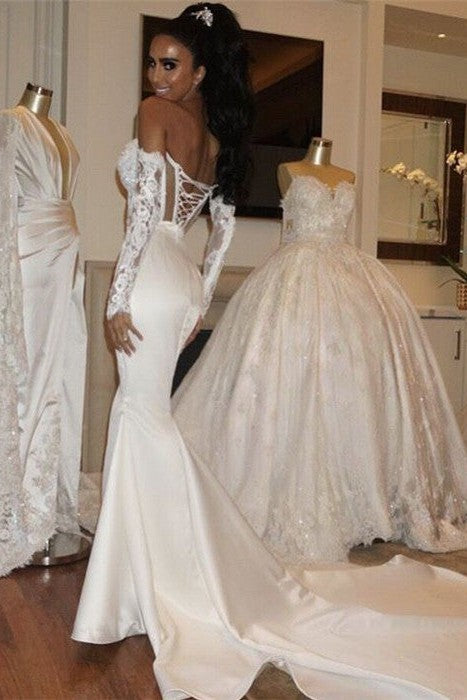 Fit and Flare Satin Classic Wedding Dresses Wholesale Sweetheart Lace Up Bridal Gowns-Ballbella