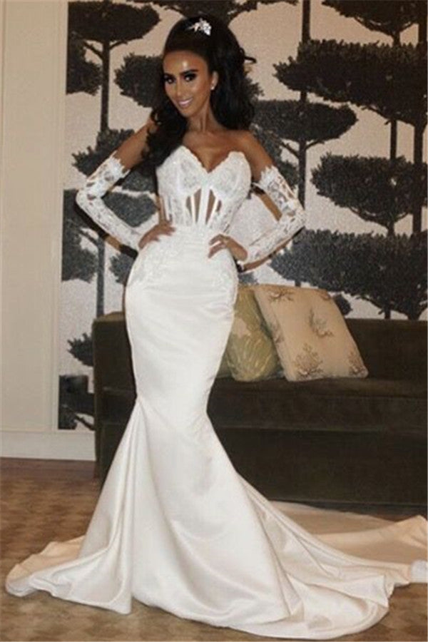 Fit and Flare Satin Classic Wedding Dresses Wholesale Sweetheart Lace Up Bridal Gowns-Ballbella