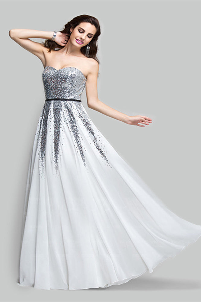 Floor Length A-line sweetheart sequined sleeveless mother's dress-Ballbella