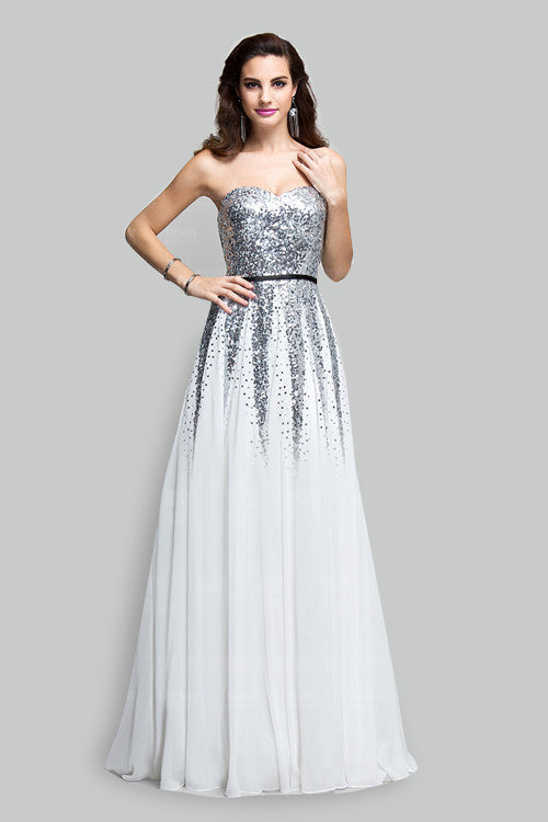 Floor Length A-line sweetheart sequined sleeveless mother's dress-Ballbella