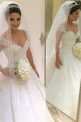 Floor Length Tulle Sleeveless V neck Beading Ball Gown Wedding Dresses-Ballbella