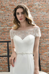 Wanna get a perfect dress for your big day. Ballbella has Cap Sleeve Mermaid Lace Ivory Wedding Dress avilable in White, Ivroy and champange. Try this simple bridal gowns for your summer wedding.