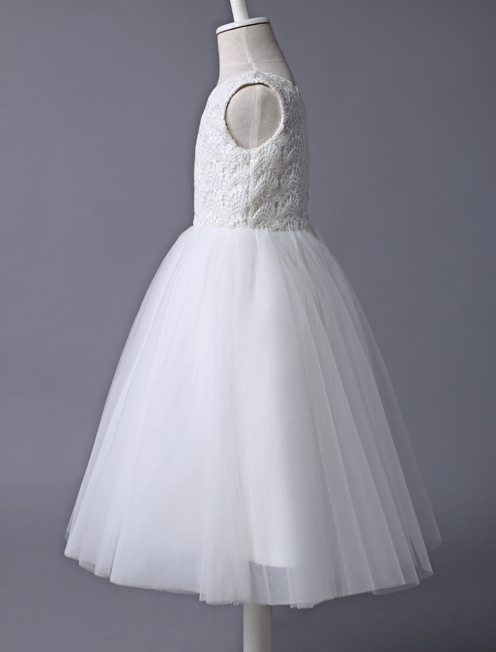 flower girl Dress Ivory Lace Tulle Tutu First Communion Dresses Dress Sleeveless Short Kids Dinner Party Dress, Ivory / Child 2
