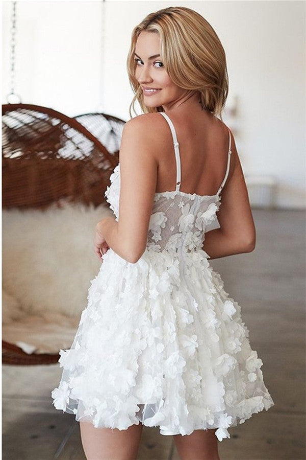 Flowers Spaghetti-Straps Homecoming Dress-Ballbella