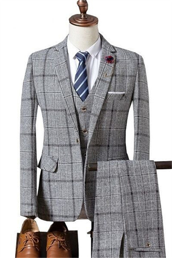 Formal Plaid Business Men Suits Decent Slim Fit Marriage Suits Online-Ballbella