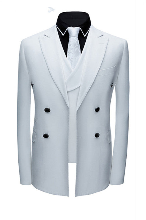 Formal White Business Men Suits with Three Pieces Peak Lapel Suit Online-Ballbella