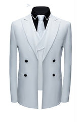 Ballbella made this Formal White Business Men Suits with Three Pieces, Peak Lapel Suit Online with rush order service. Discover the design of this White Solid Notched Lapel Single Breasted mens suits cheap for prom, wedding or formal business occasion.