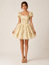 Elegant Square Short Sleeves Homecoming Dresses Mini With Zipper Criss-Cross Back