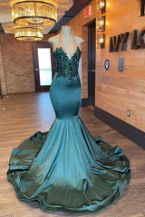 Glamorou V-Neck Sleeveless Halter Mermaid Prom Dress With Beading-Ballbella