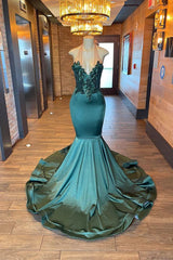 Glamorou V-Neck Sleeveless Halter Mermaid Prom Dress With Beading-Ballbella
