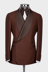 Glamorous Brown Shawl Lapel Double-Breasted Wedding Suit-Ballbella