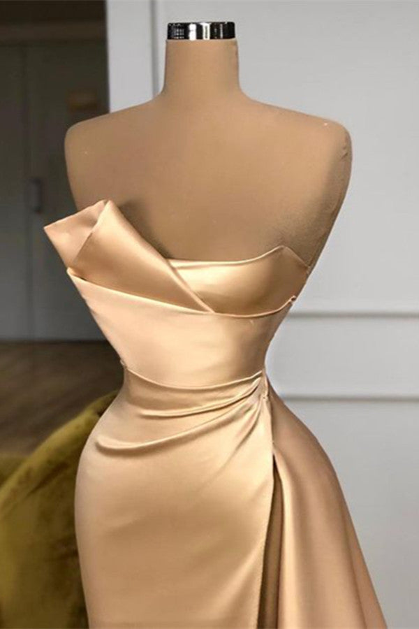 Glamorous Champagne Starpless Long Prom Dress With Split Online-Ballbella