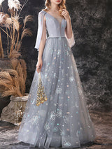Evening Dress A-Line Jewel Neck Lace Floor-Length Lace Formal Dinner Dresses