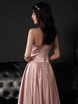 Evening Dress A-Line Strapless Floor-Length Sleeveless Lace-up Party Dresses Bean Paste Pink Pageant Dress