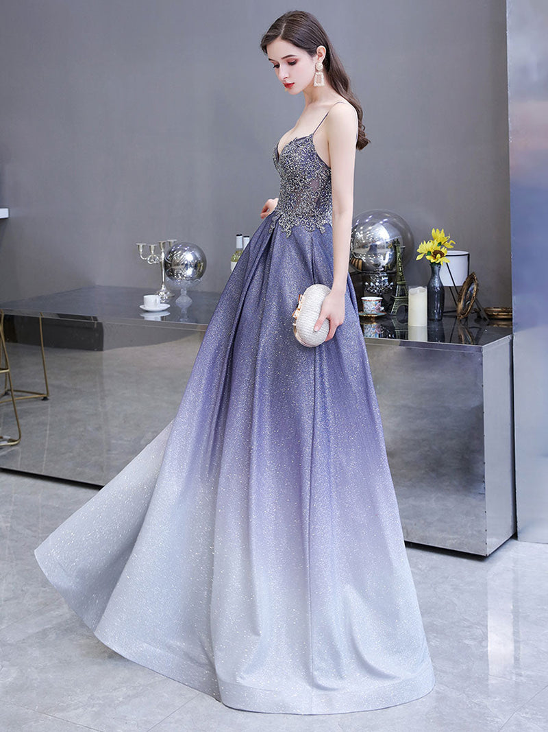Glamorous evening dress A Line Sweetheart Neck Straps Sleeveless Metallic Gradient Color Floor Length Formal Party Dresses Glamorous evening dress A Line Sweetheart Neck Straps Sleeveless Metallic Gradient Color Floor Length Formal Party Dresses