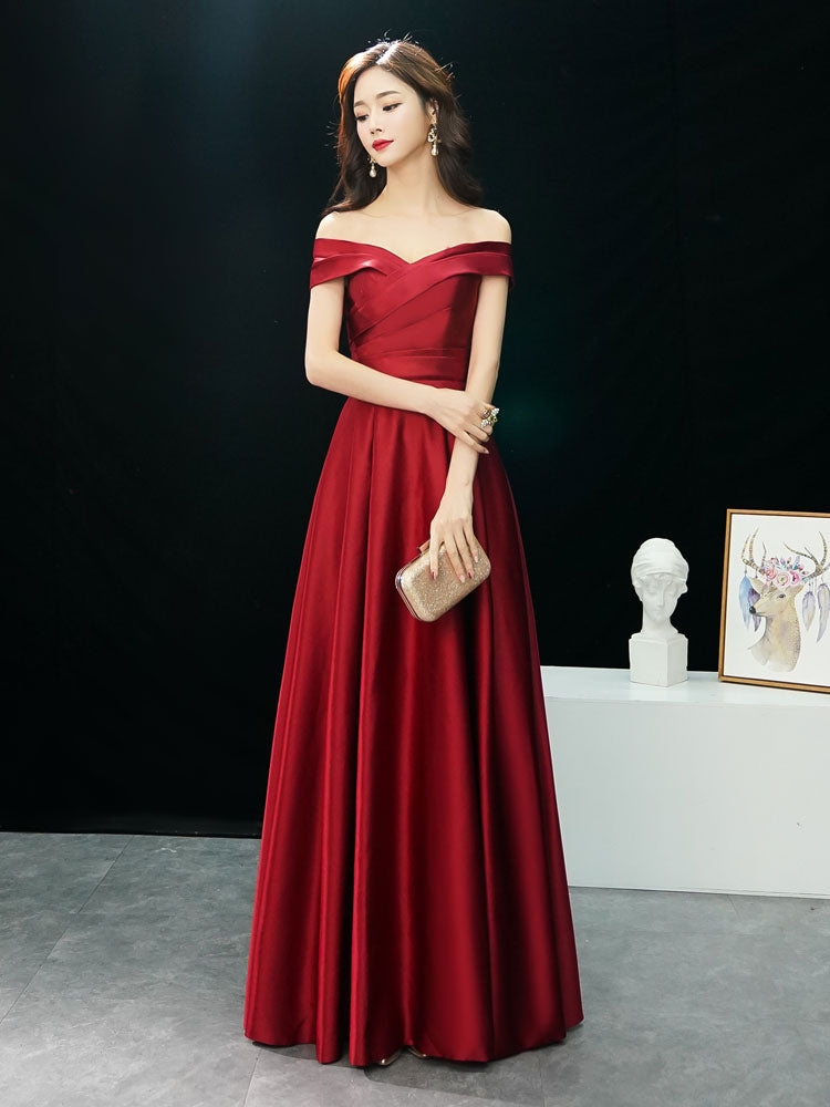 Glamorous Evening Dresses Off The Shoulder evening dress Long Satin Maxi Dresses-Ballbella