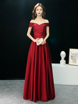 Glamorous Evening Dresses Off The Shoulder evening dress Long Satin Maxi Dresses-Ballbella