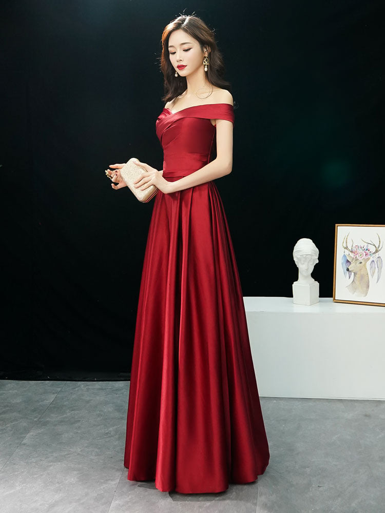 Glamorous Evening Dresses Off The Shoulder evening dress Long Satin Maxi Dresses-Ballbella