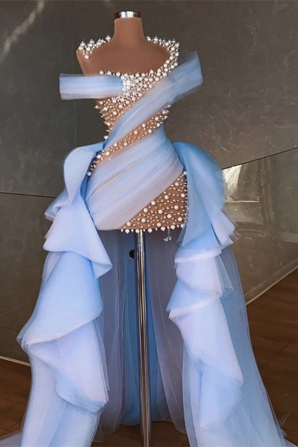 Glamorous Hi-Lo Mermaid Prom Dress Tulle With Pears-Ballbella