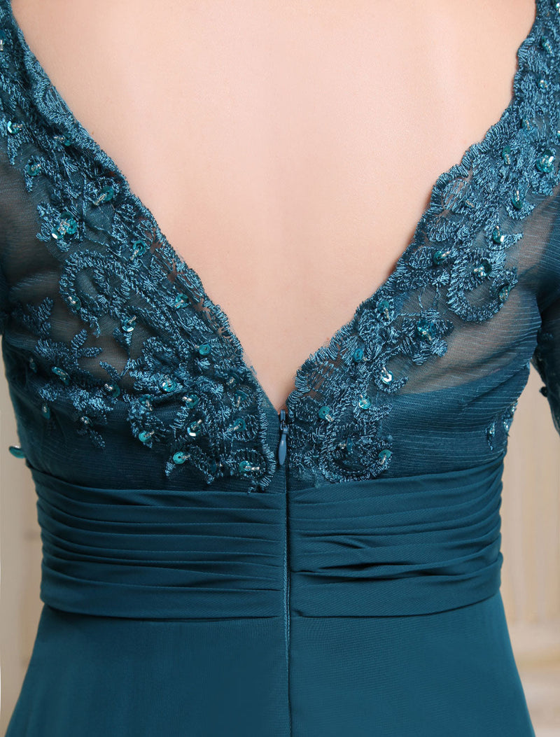 Glamorous Ink Blue Evening Dress Lace Applique Beading V Neck Half Sleeves A Line Wedding Party Dress Glamorous Ink Blue Evening Dress Lace Applique Beading V Neck Half Sleeves A Line Wedding Party Dress